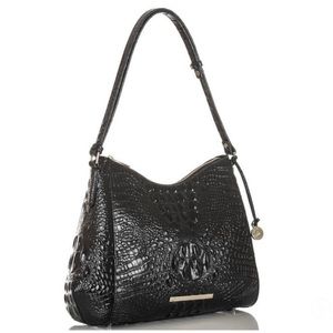Brahmin Gracie Black Croc Embossed Leather Shoulder Bag Purse